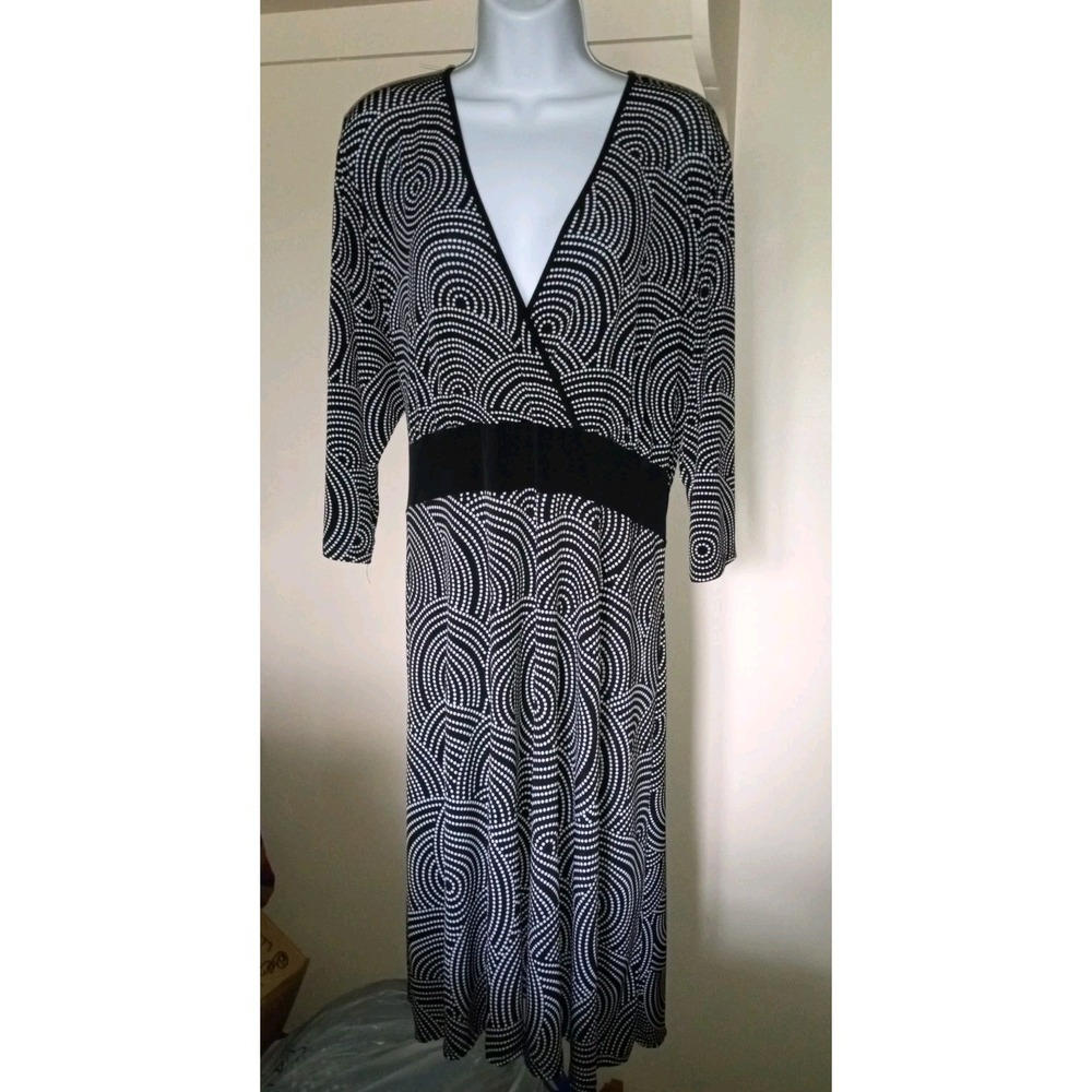 My Michelle Women Black White Swirl Dot Print Wrap‎ V-Neck Midi Dress Size XL